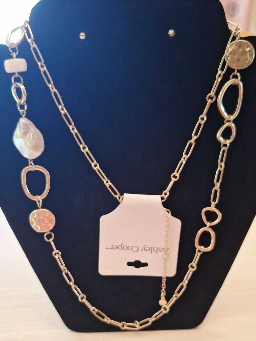 Ashley Cooper Gold-Tone Layered PaperClip Necklace with Pearl and Disc Accents